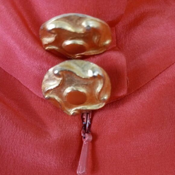 Vintage Theo Miles Womens A Line Dress Orange Slit Front Button Detail Silk 8 - Picture 5 of 6